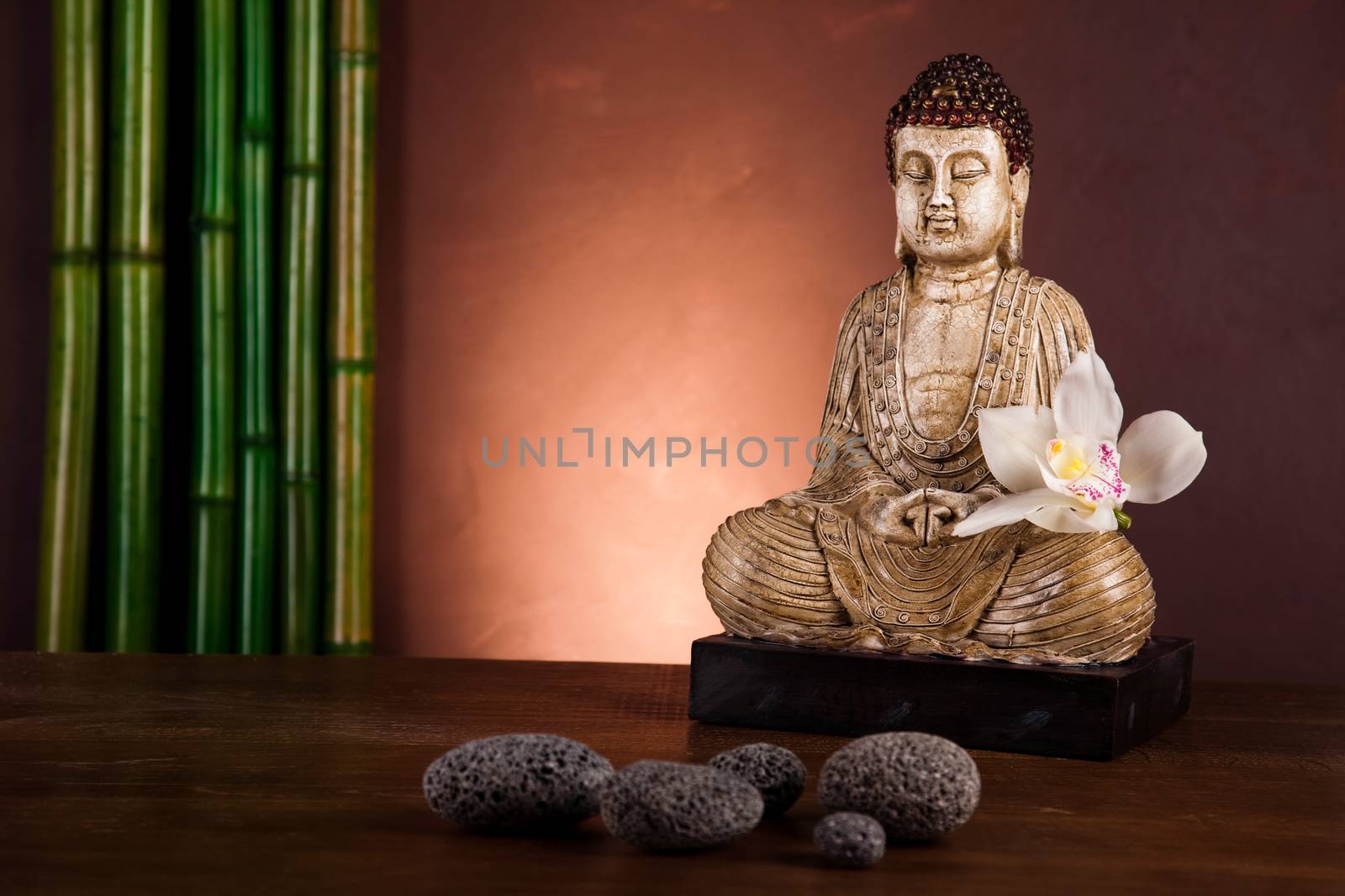 Buddha in Conceptual zen, vivid colors, natural tone