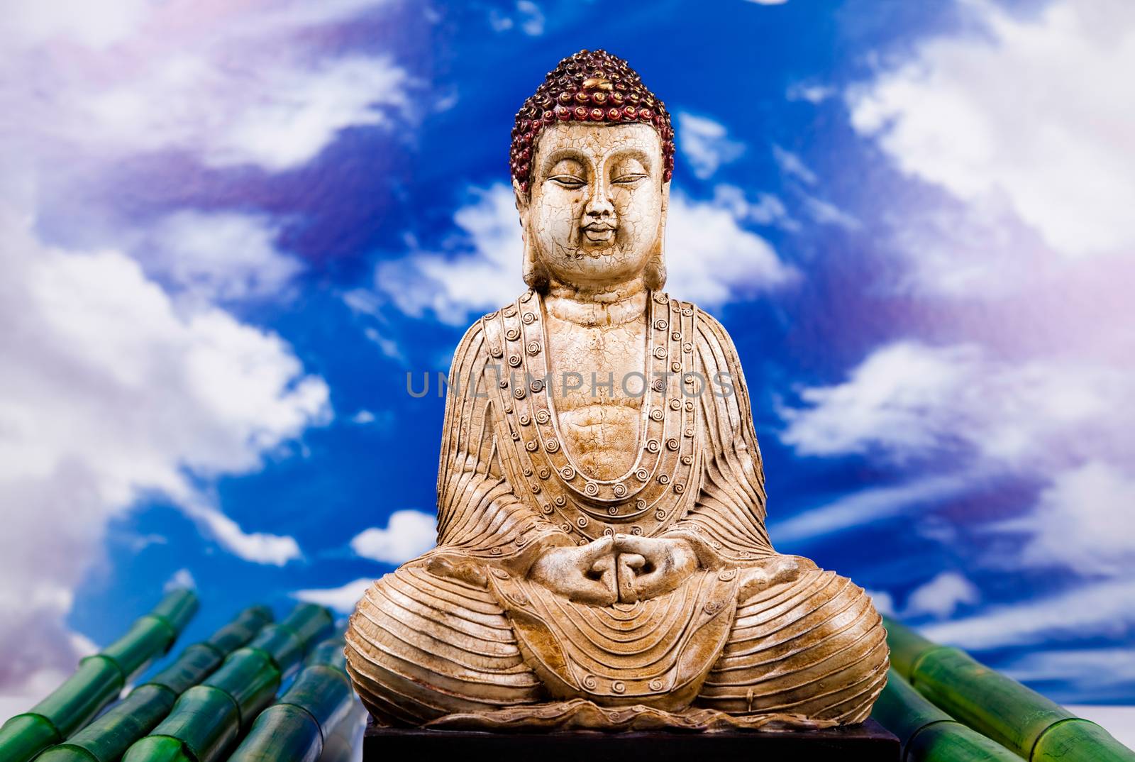 Buddha background, vivid colors, natural tone