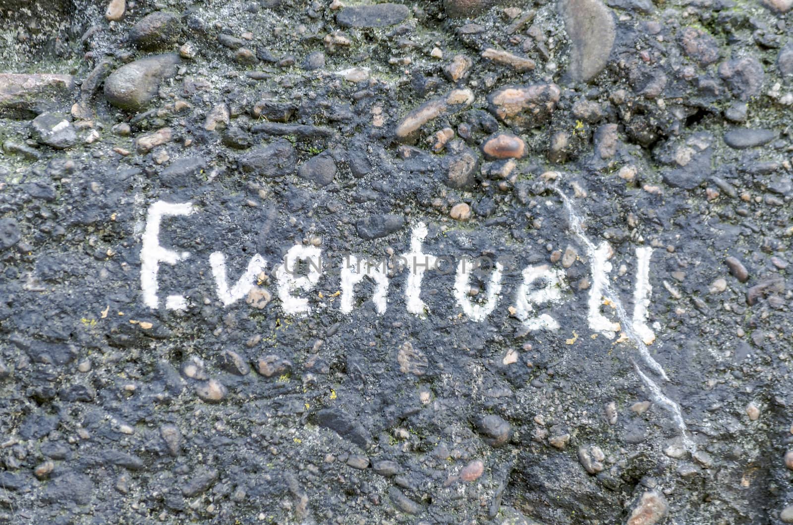 Concrete wall with inscription in white color "Possibly"