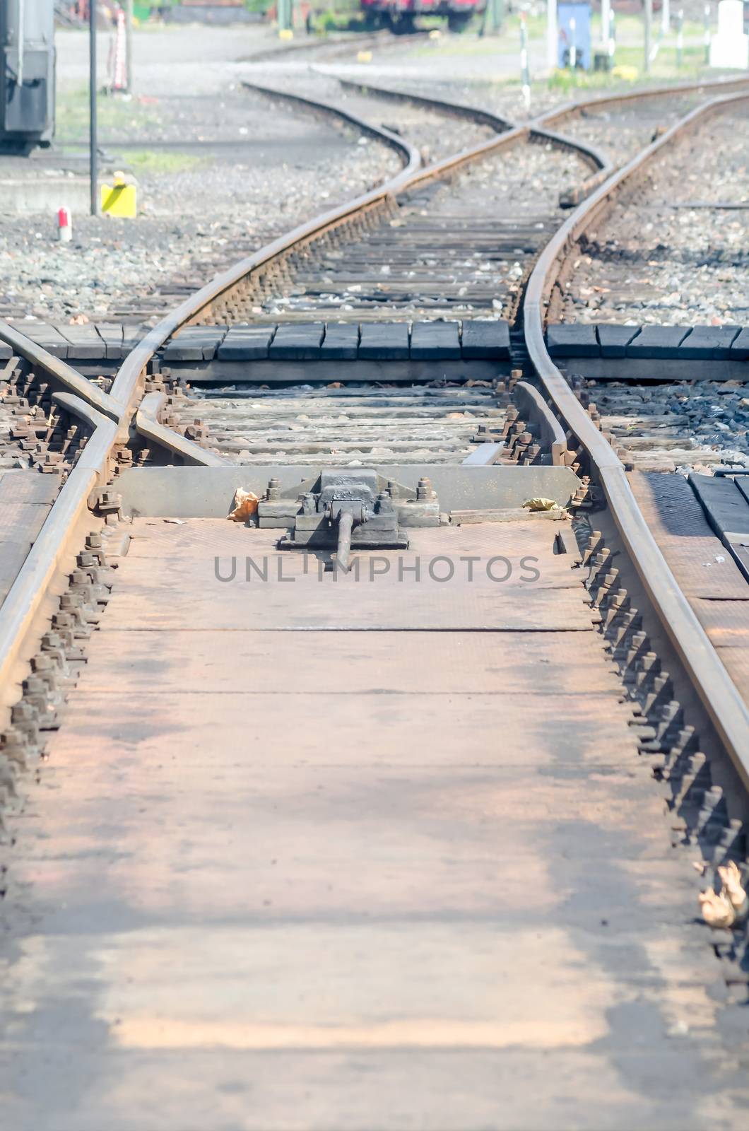 Glance on rails. Railway line crossing 