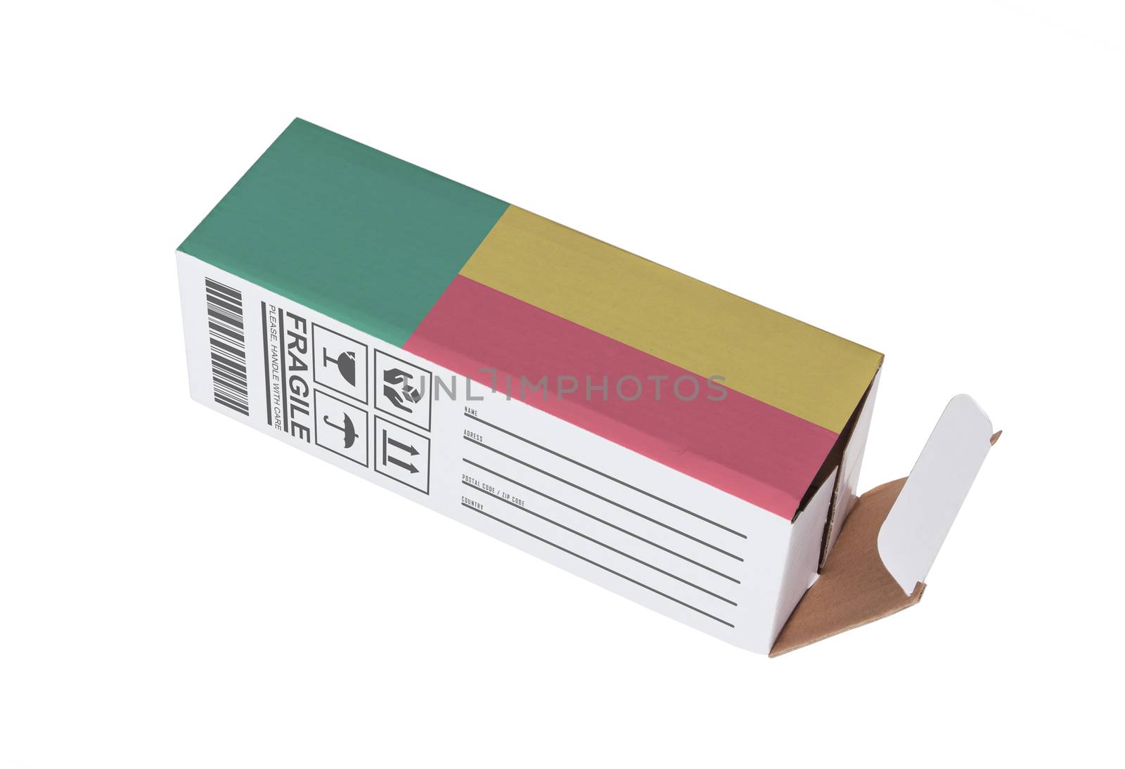 Concept of export, opened paper box - Product of Benin