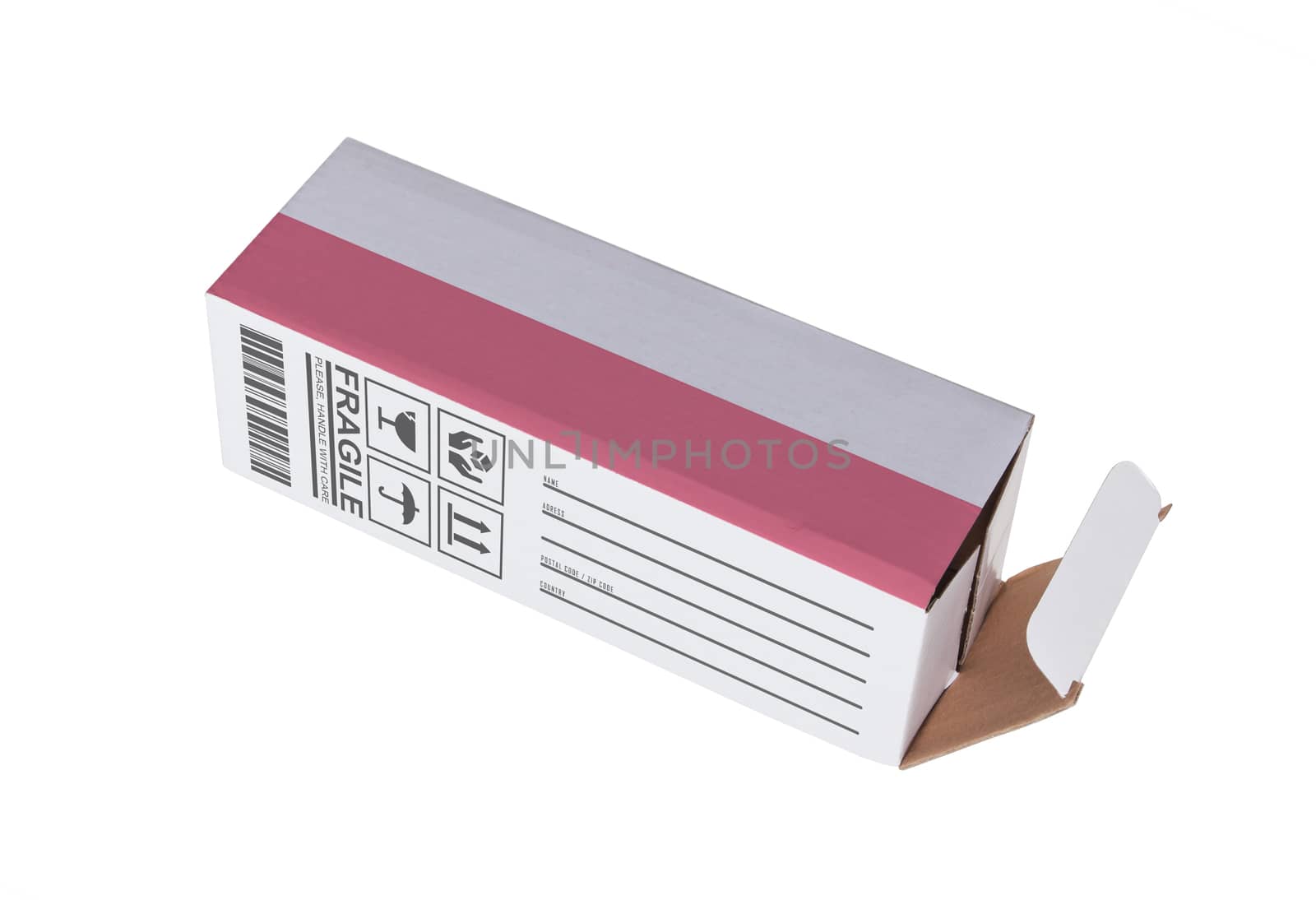 Concept of export, opened paper box - Product of Poland