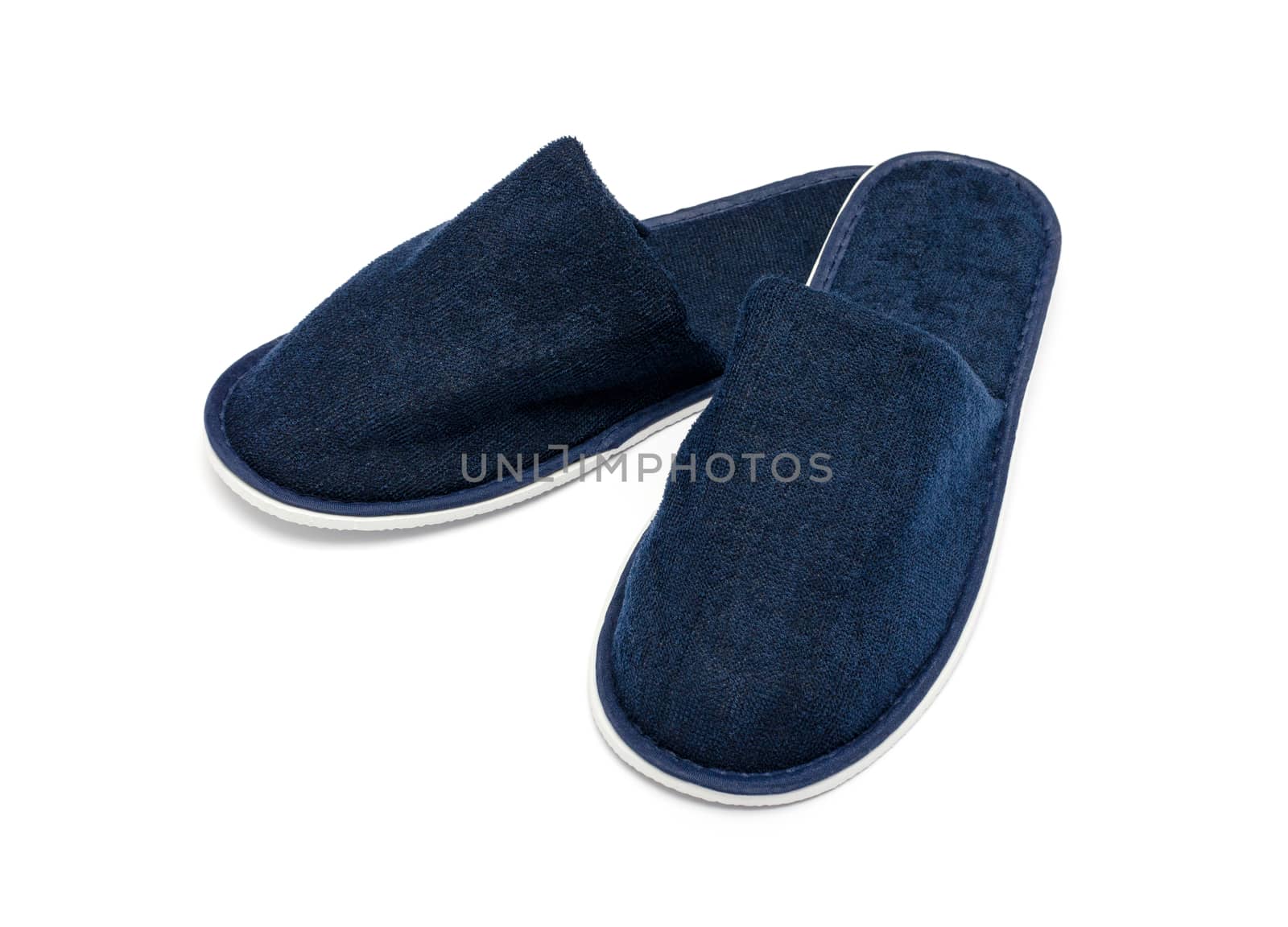 A pair of blue slippers on a white background