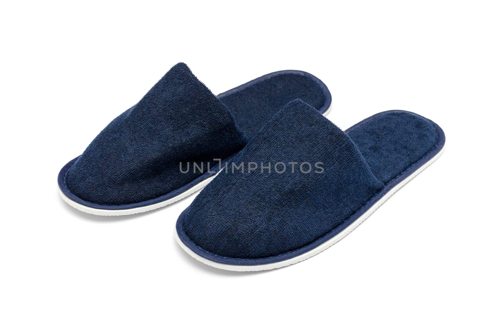 A pair of blue slippers on a white background