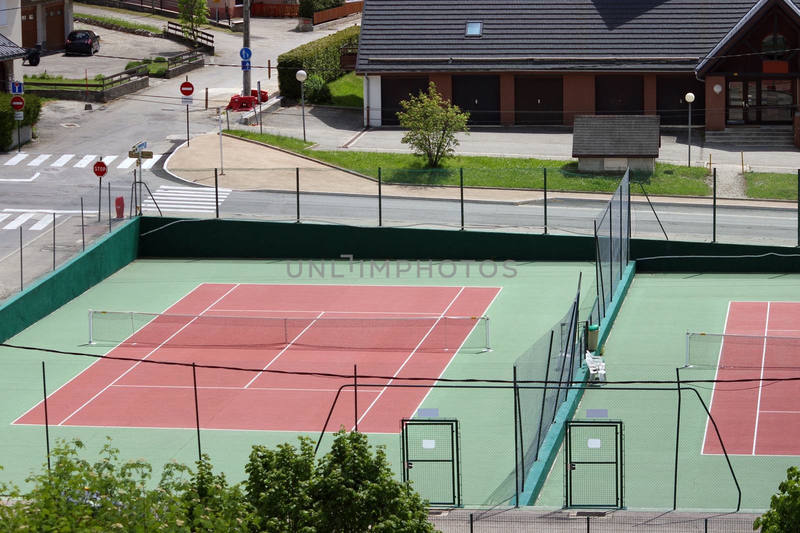 Detail of a tennis court in France
