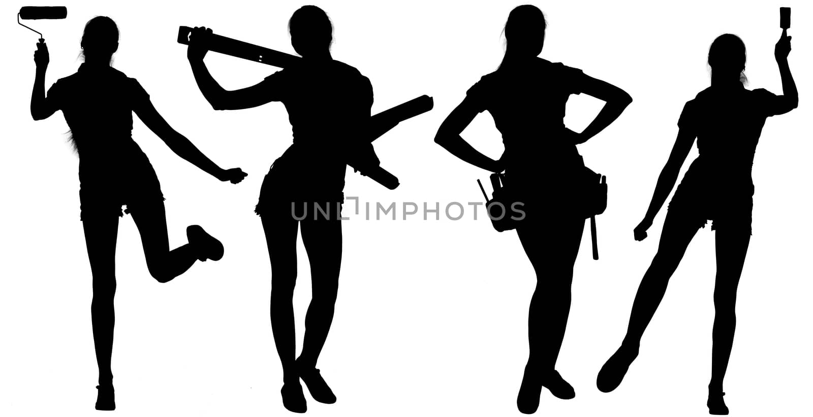 Female silhouettes with tools by cherezoff