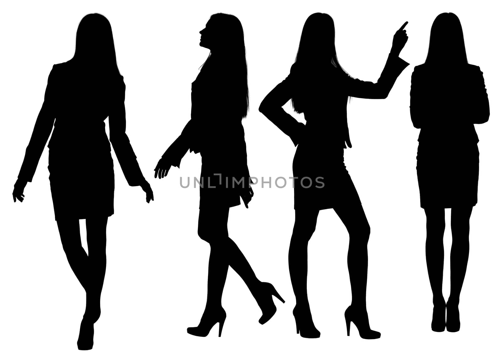 Business woman standing silhouette. Isolated white background