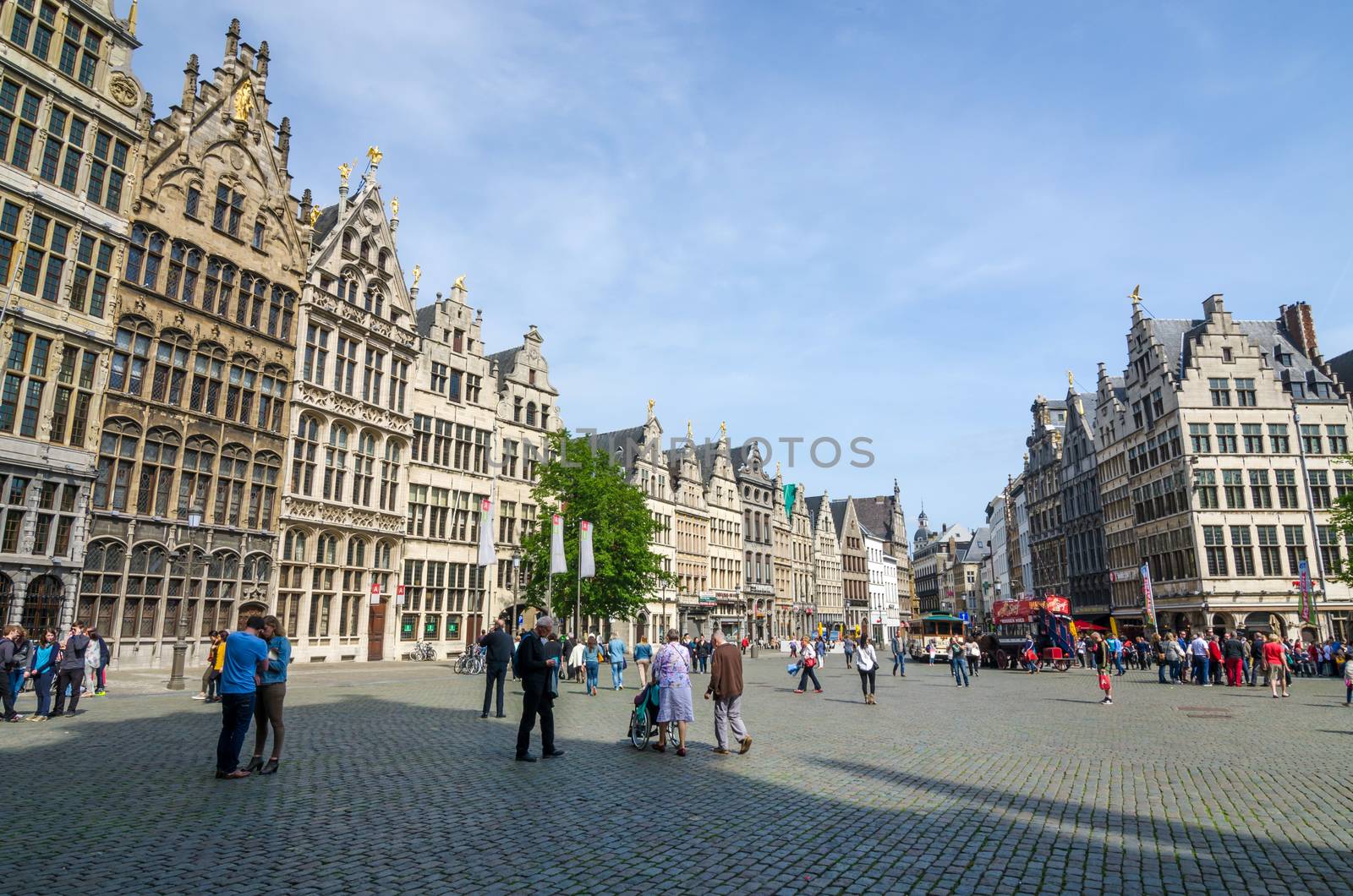 Antwerp, Belgium - May 10, 2015: Tourist visit The Grand Place (grote markt) on May 10, 2015 in Antwerp, Belgium. Antwerp is the second biggest city in Belgium with population of 512,000. 