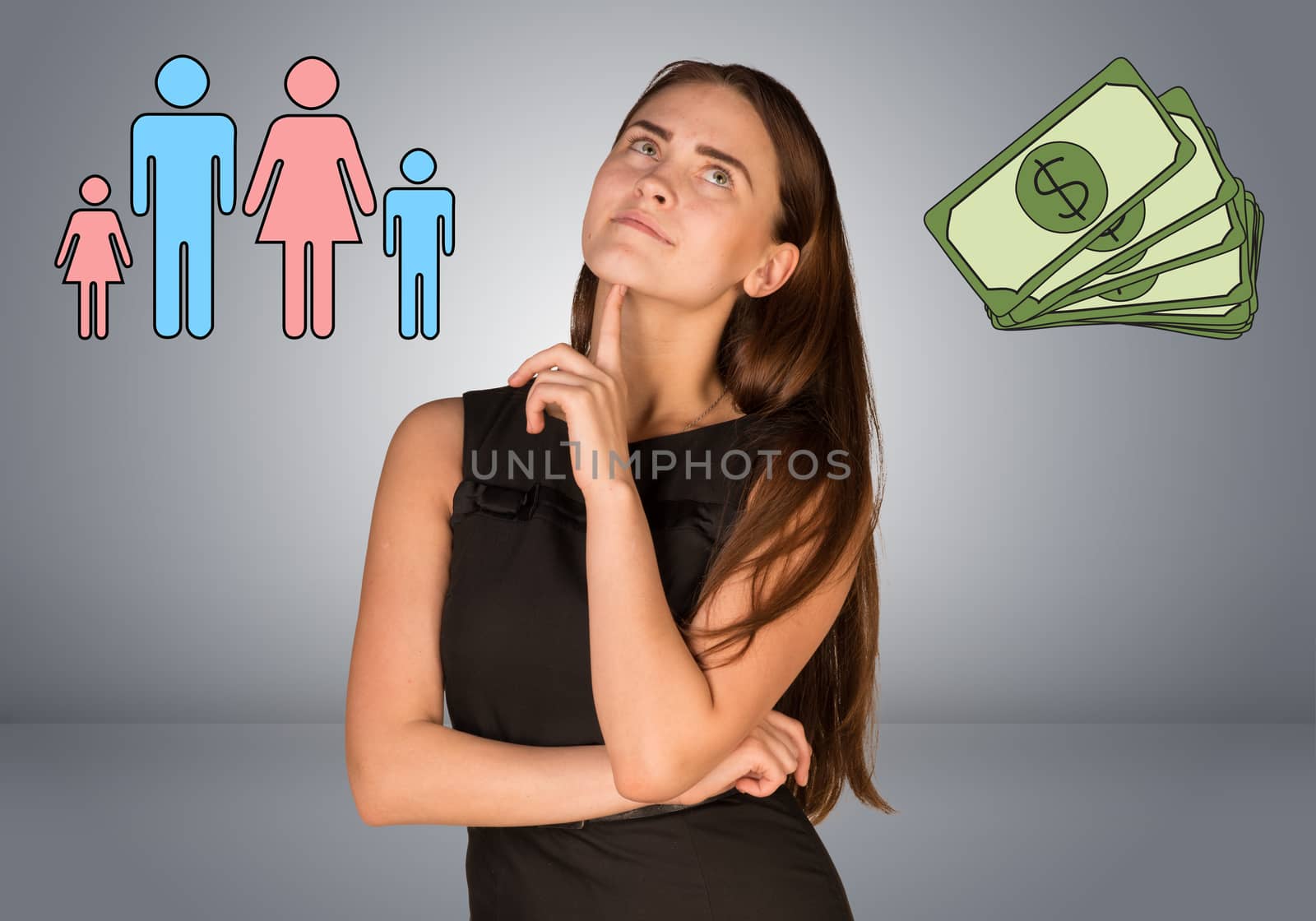 Beautiful business woman with money and family by cherezoff