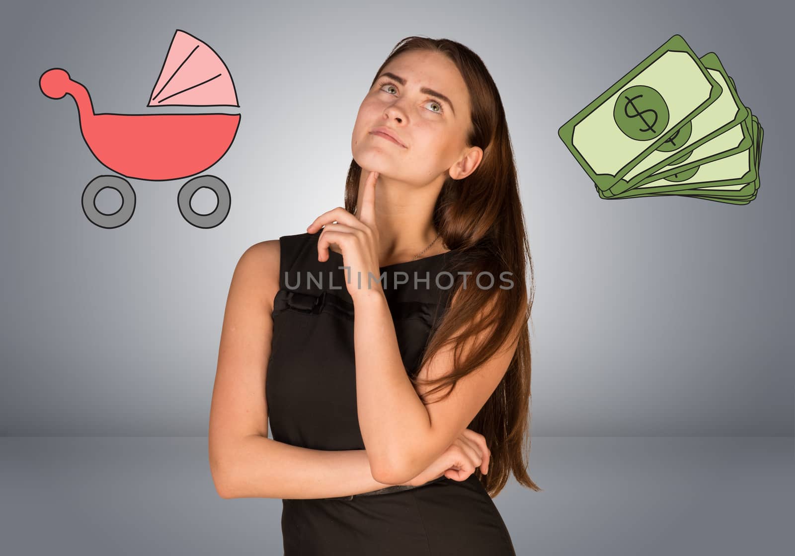 Business woman with money and buggy by cherezoff