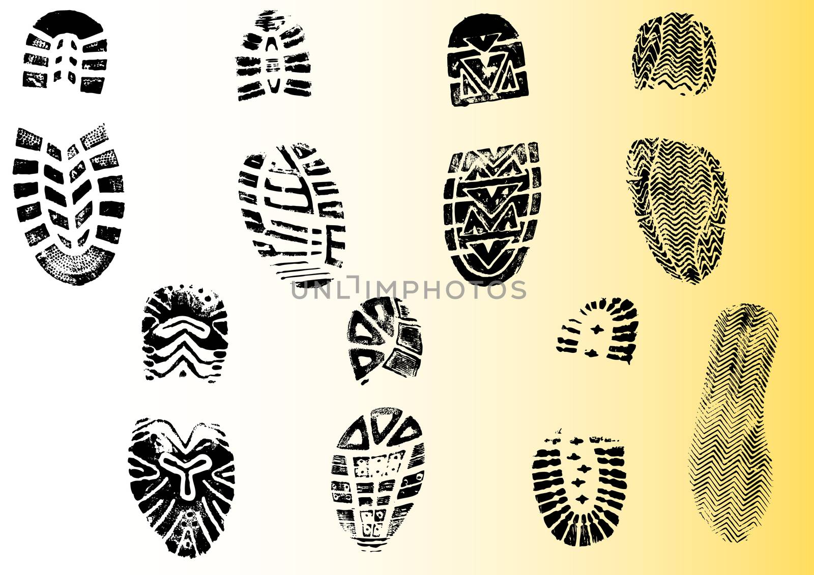 8 Shoeprints - Highly detailed transparent vectors so they can be overliad onto other graphic elements
