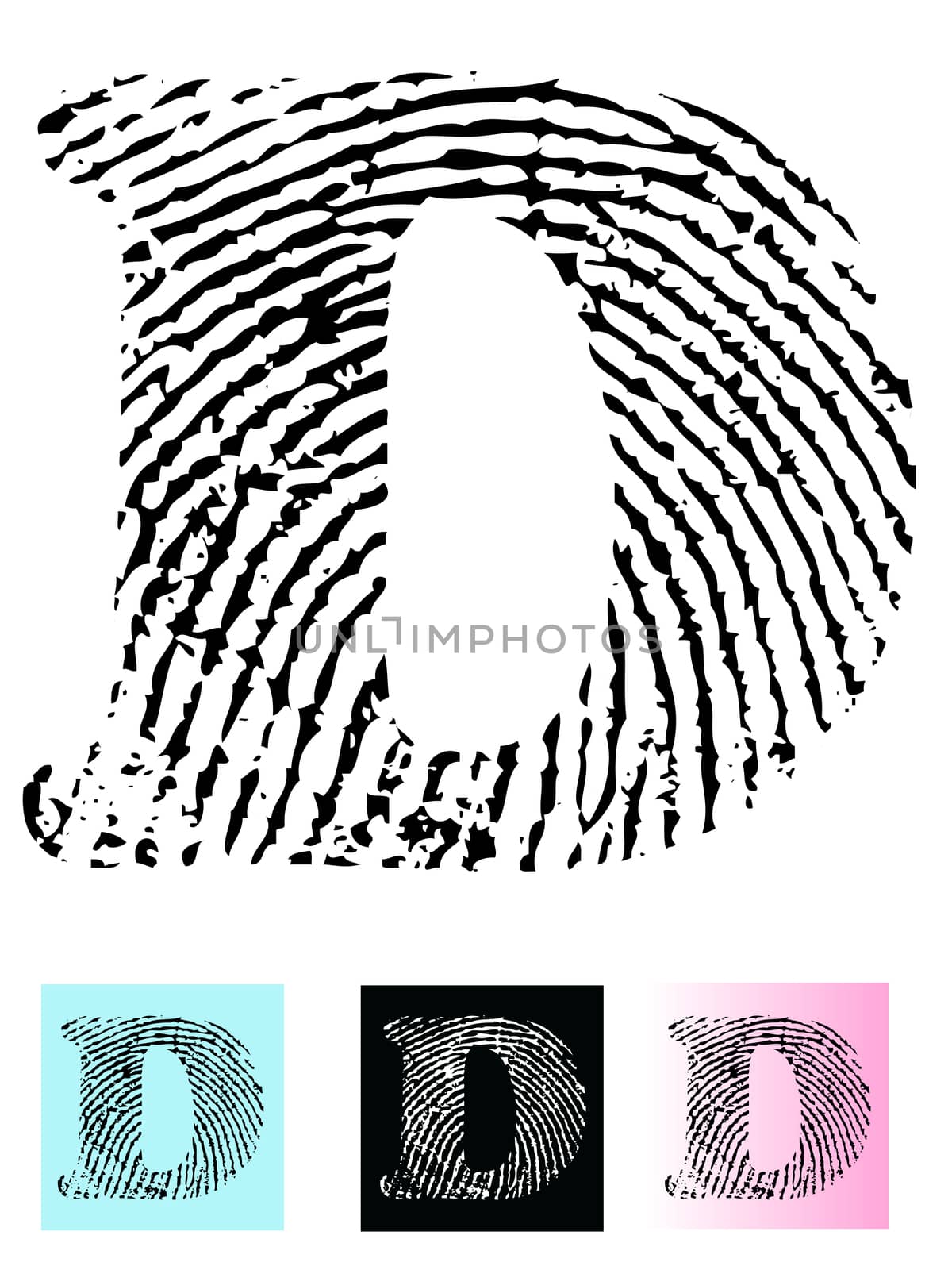 Fingerprint Alphabet Letter D (Highly detailed Letter - transparent so can be overlaid onto other graphics)
