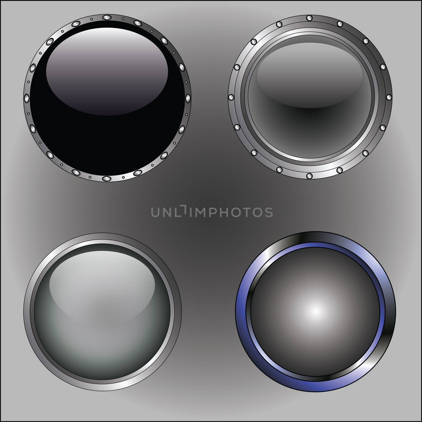 4 Classy Black Web Buttons with silver metallic edging 