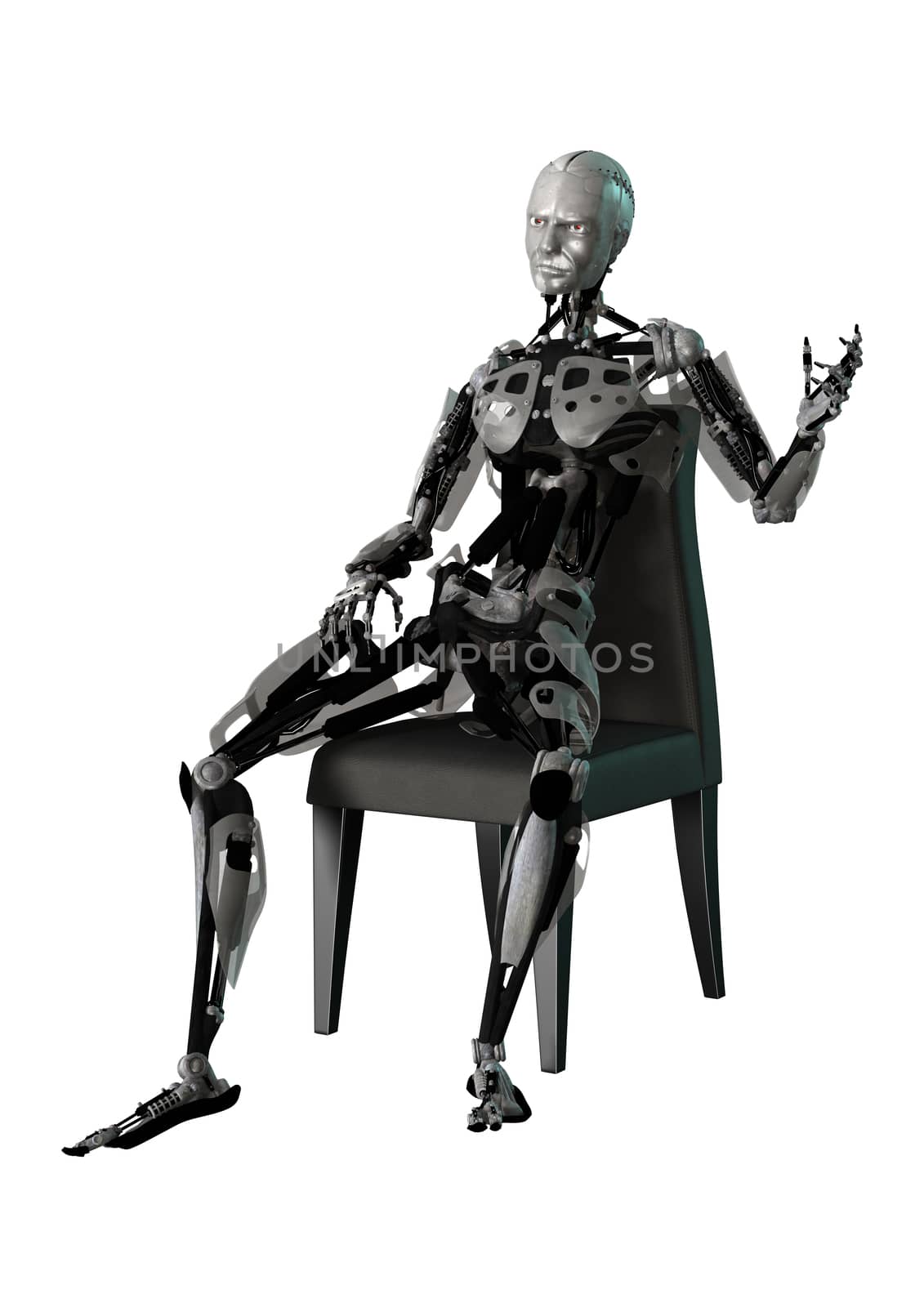 3D digital render of a male cyborg isolated on white background