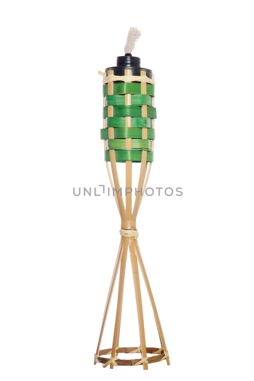 Bamboo torch lamp isolated on white background.
