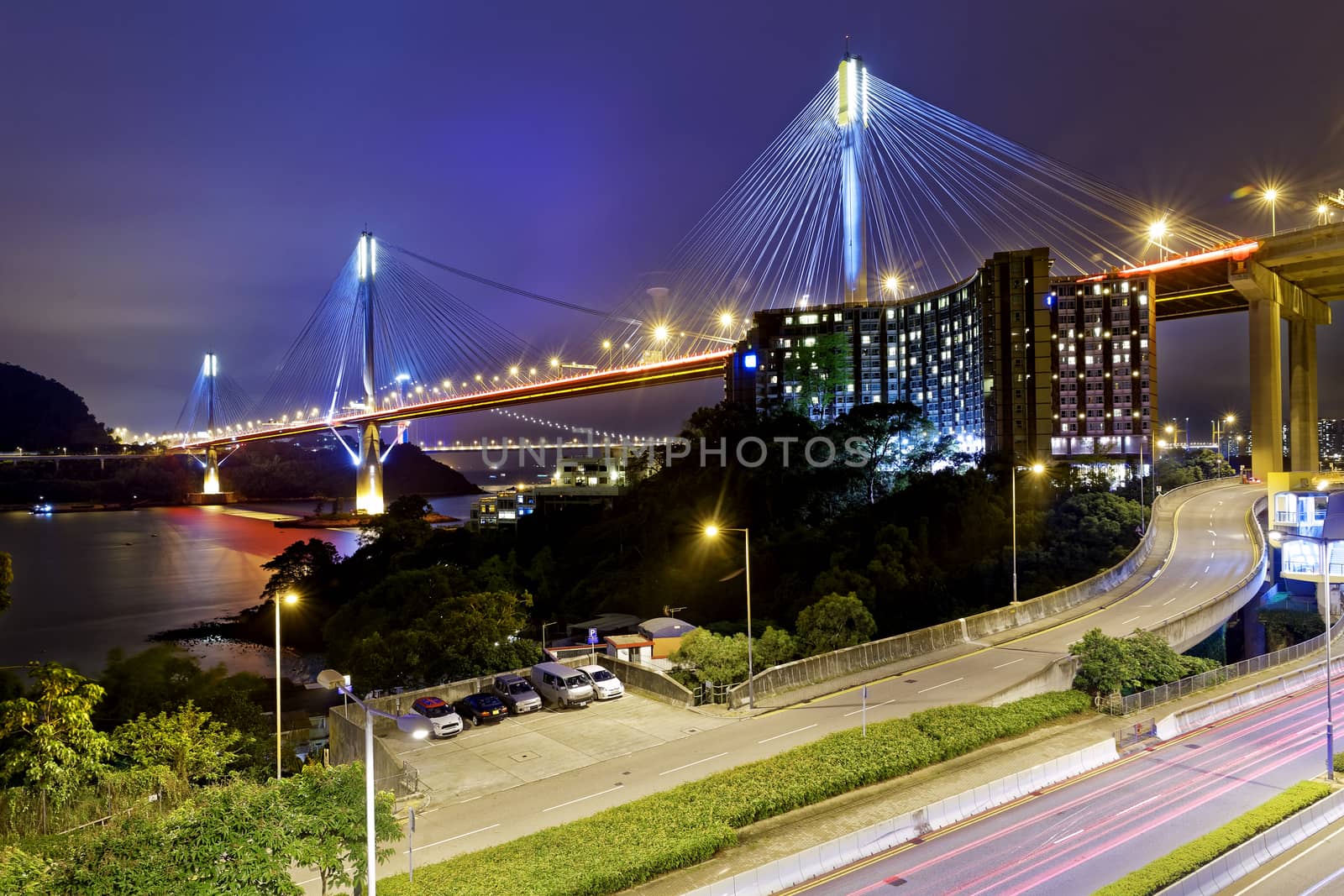 Ting Kau bridge at night, Hong Kong landmark