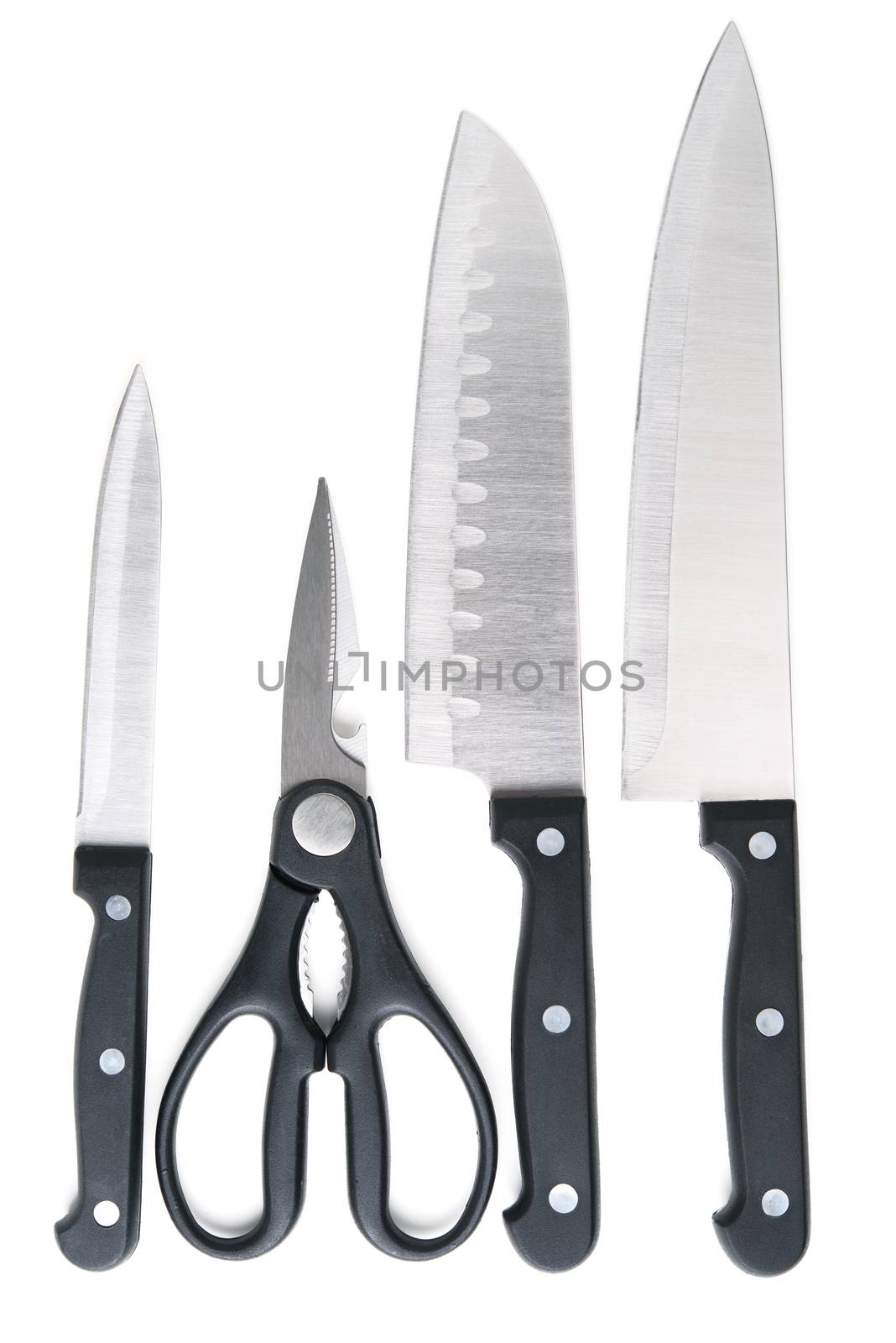 set of steel kitchen knives