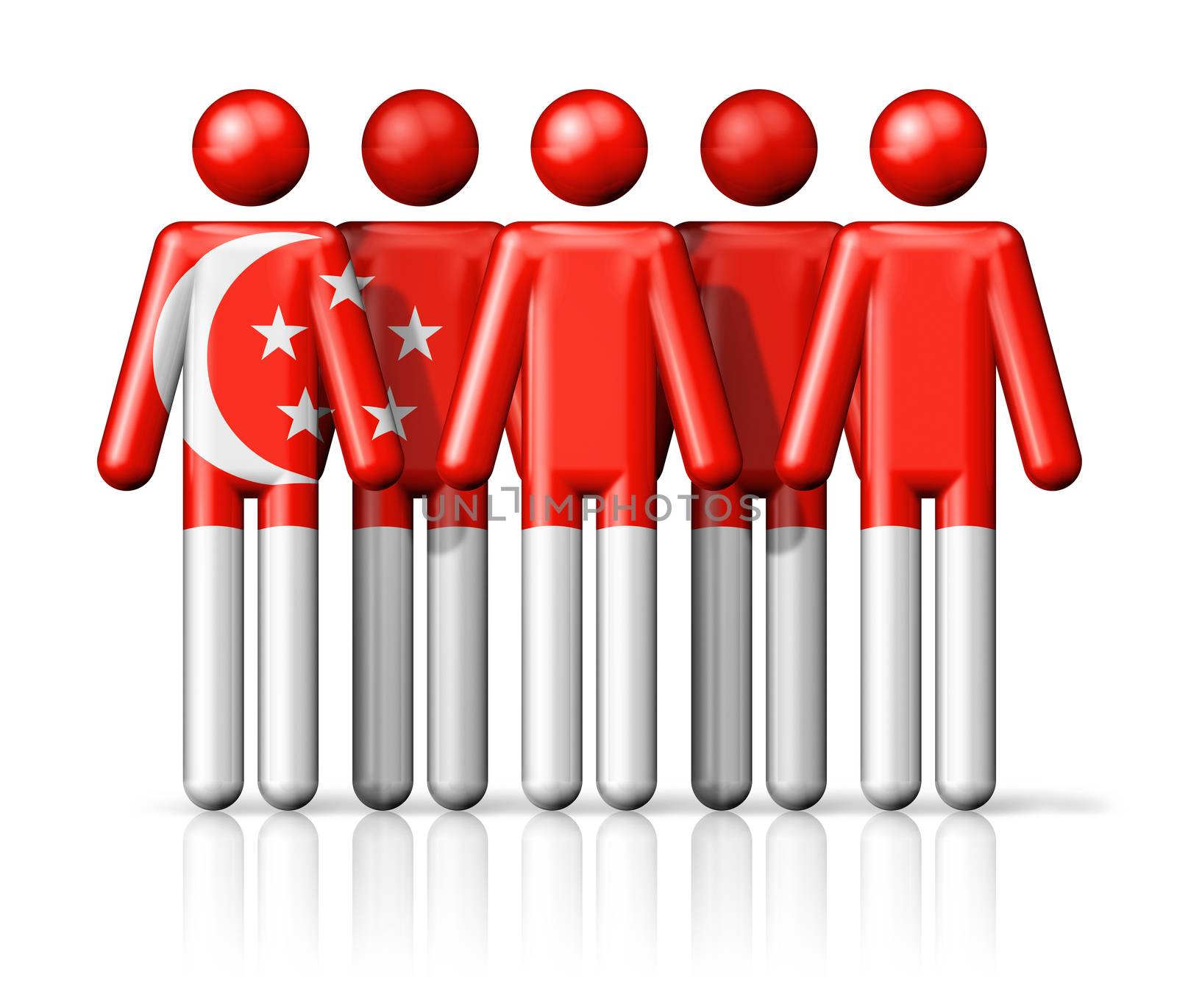 Flag of Singapore on stick figure - national and social community symbol 3D icon