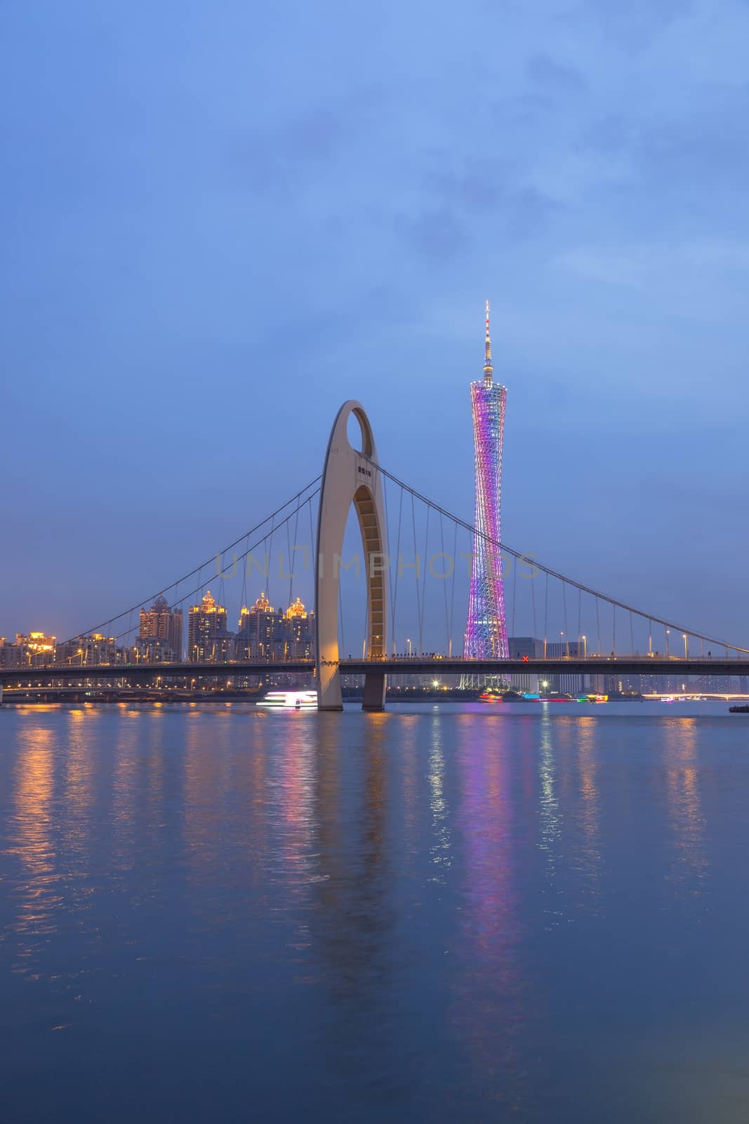 Guangzhou city, This photo was shot from perl river at Guangzhou after sunset.
