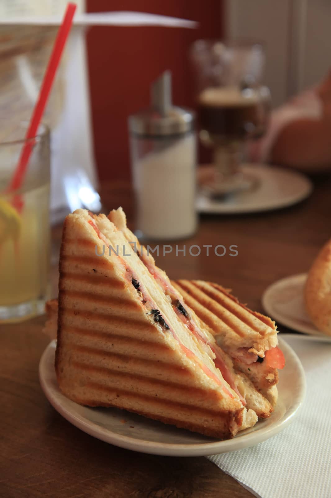 Grilled Ham and Cheese Sandwich Mean With Drink