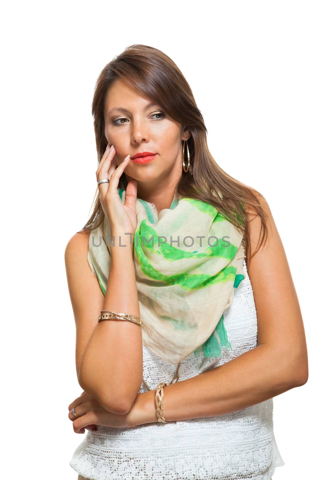 Pensive Stylish Pretty Woman Touching her Face by juniart