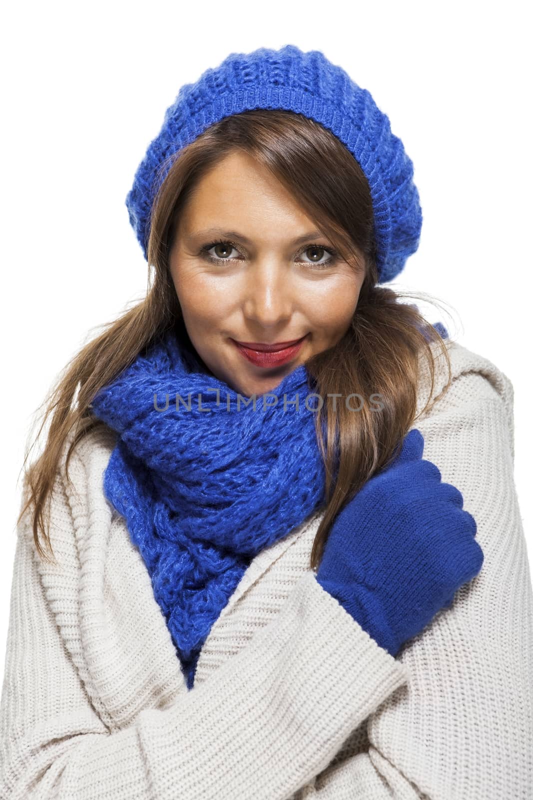 Close up Smiling Woman in Winter Outfit by juniart