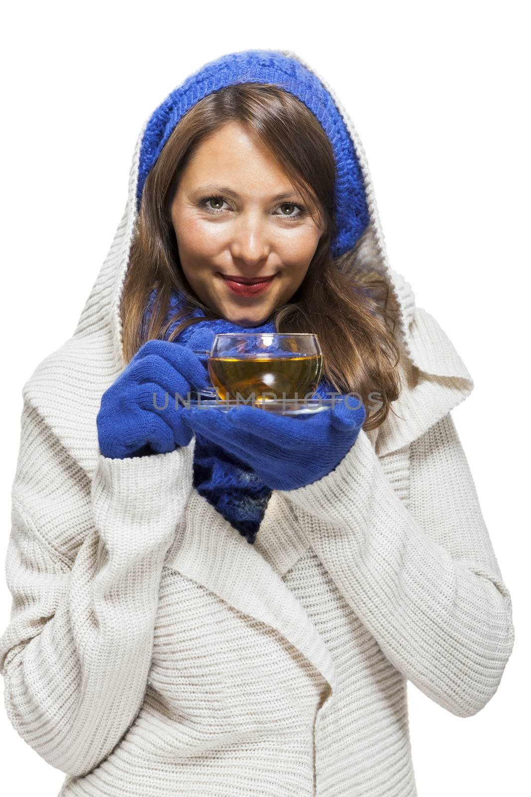 Fashionable young woman sipping hot tea by juniart