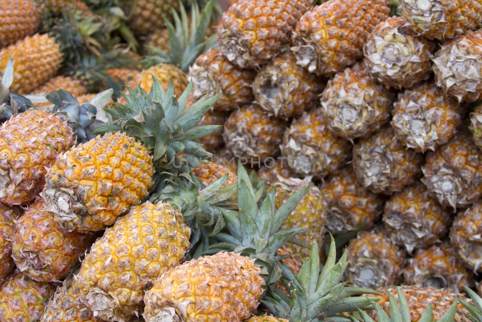 Fresh juicy pineapple on the market in India Goa by mcherevan