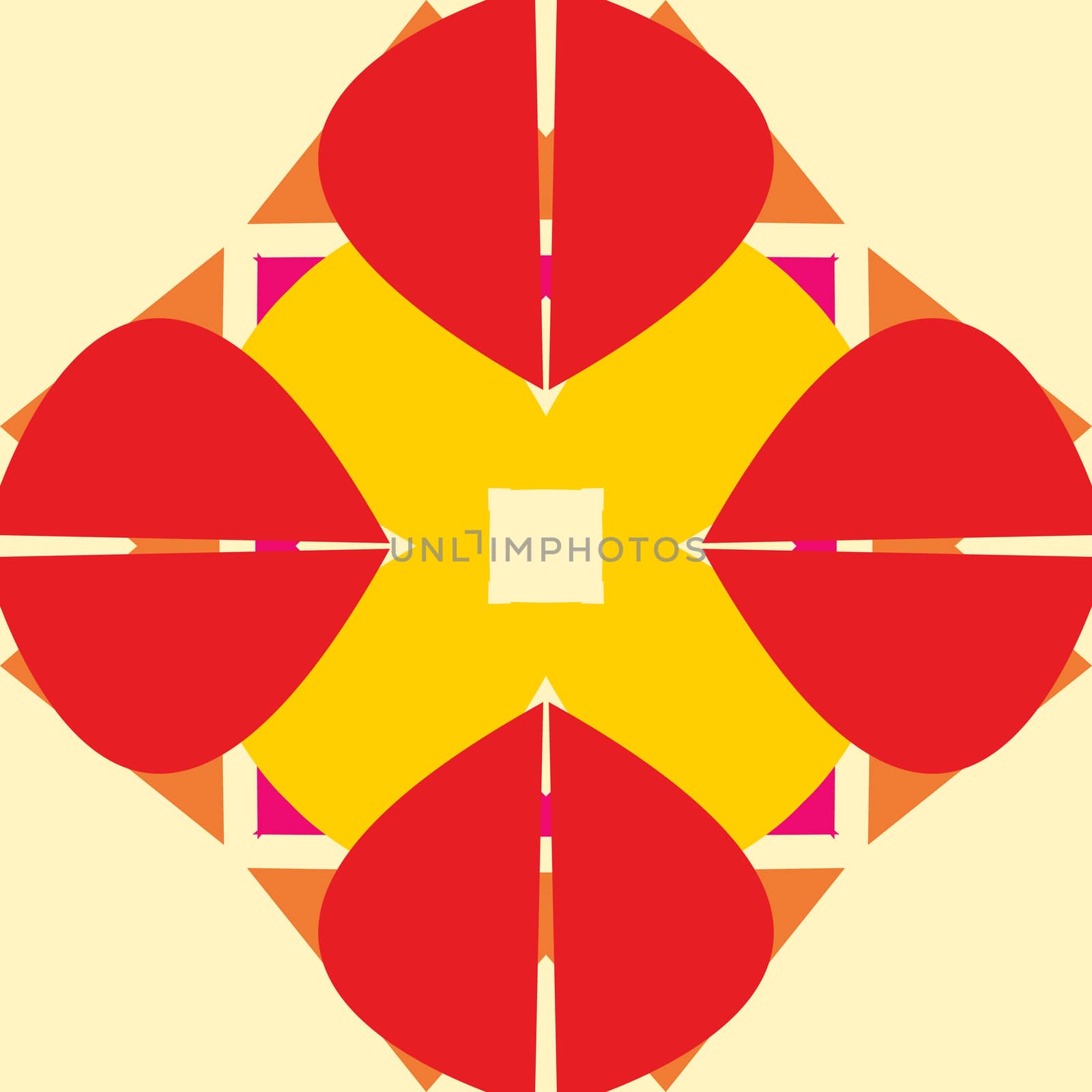 Symmetrical red and yellow tile shape background