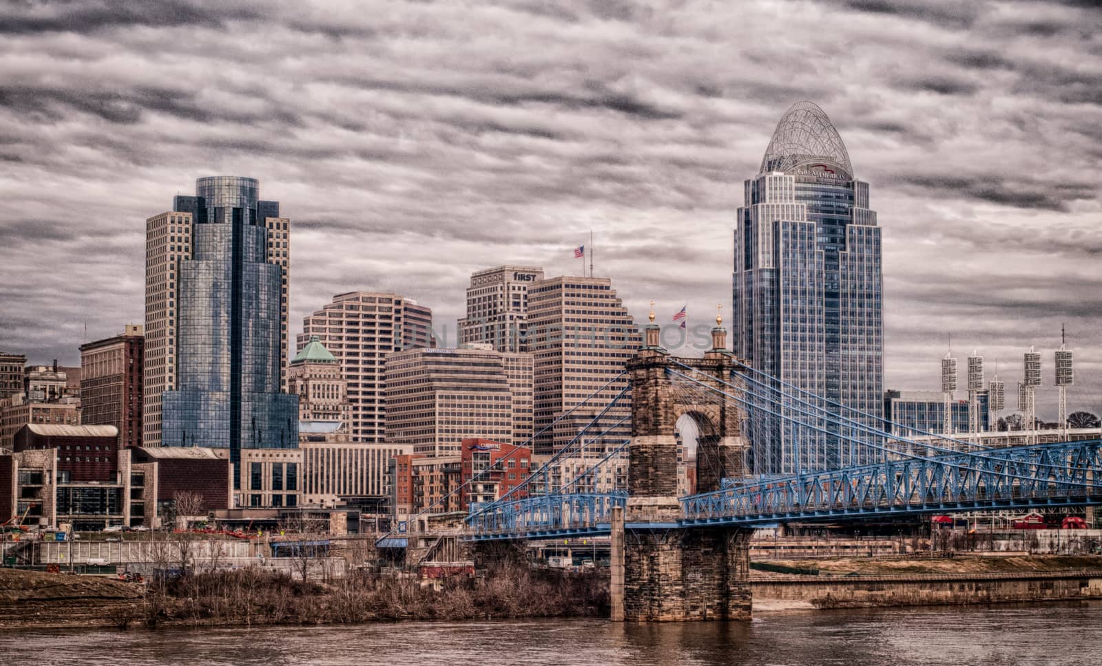 This is Cincinnati Downtown HDR Dark clouds