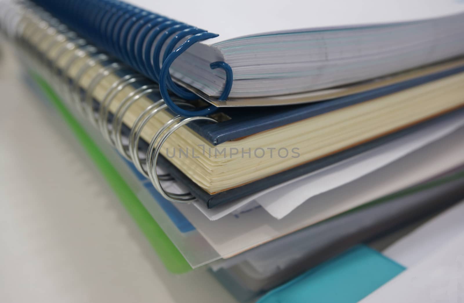 Office documents, the paper notes, account book placed on the desk at work.                               