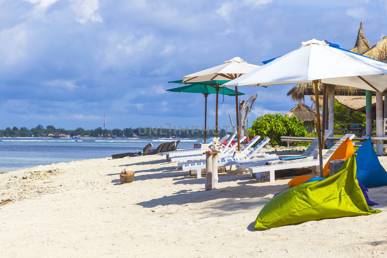 Tropical coastline of Gili island,Indonesia.White sand beach.