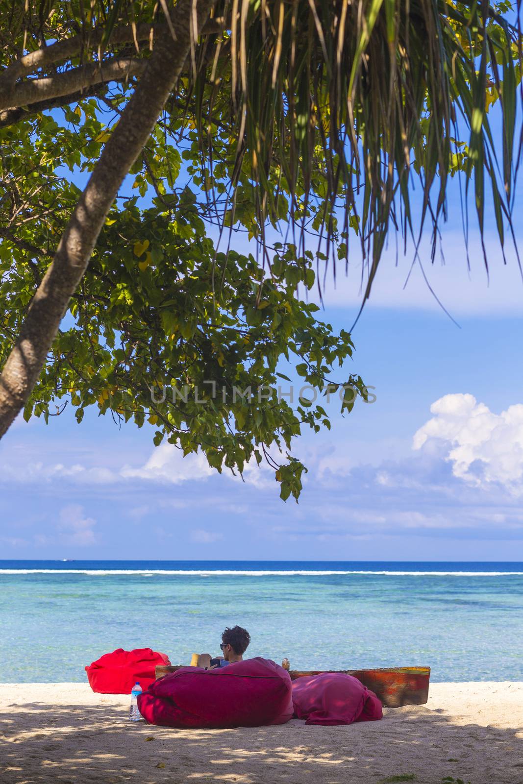 Tropical coastline of Gili island,Indonesia.White sand beach.