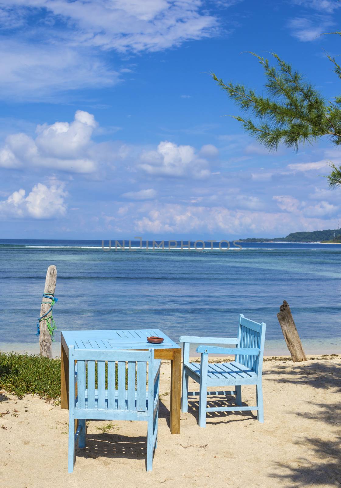 Tropical coastline of Gili island,Indonesia.White sand beach.