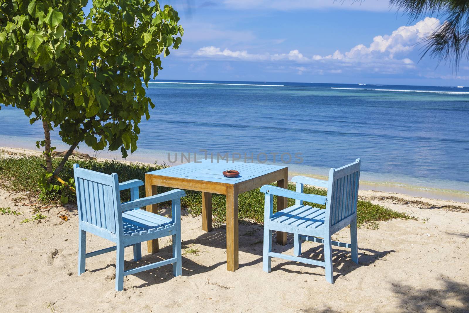 Tropical coastline of Gili island,Indonesia.White sand beach.