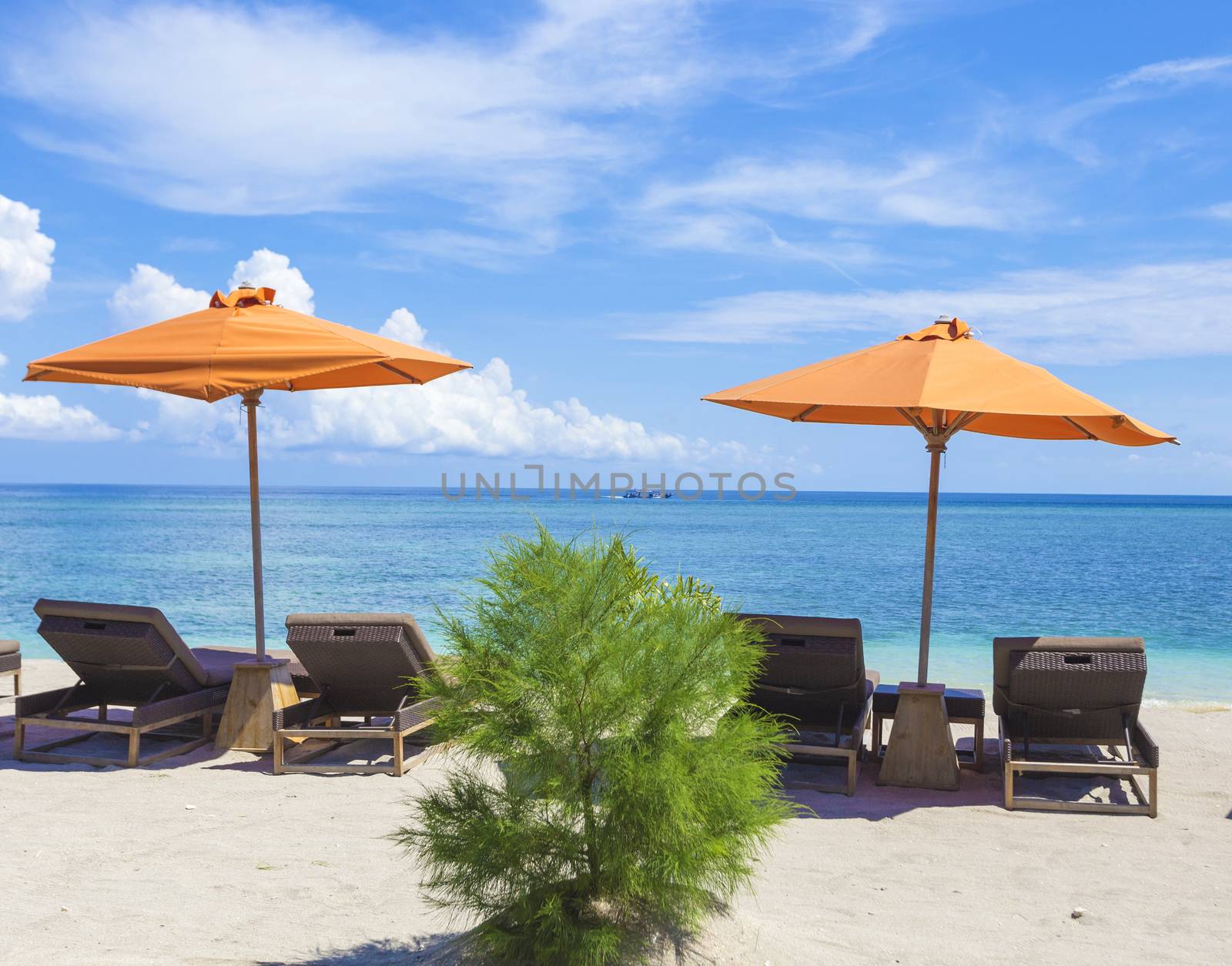 Tropical coastline of Gili island,Indonesia.White sand beach.