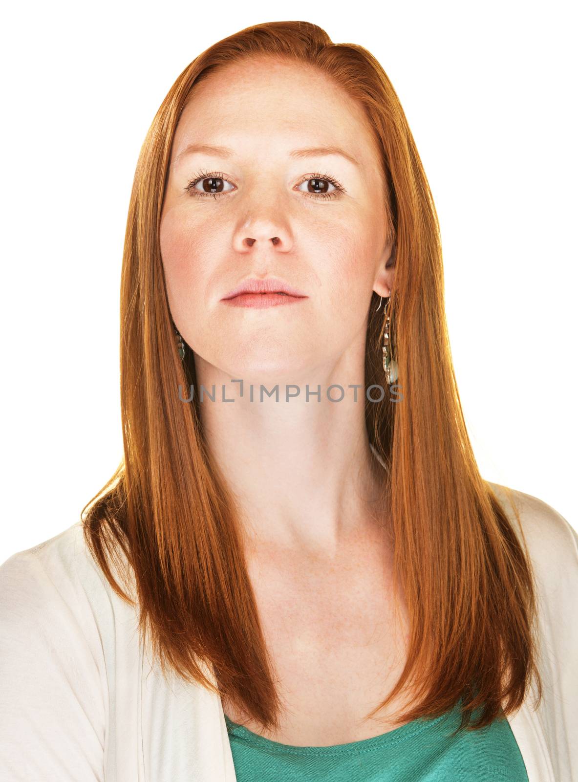 Courageous beautiful young Caucasian female with red hair