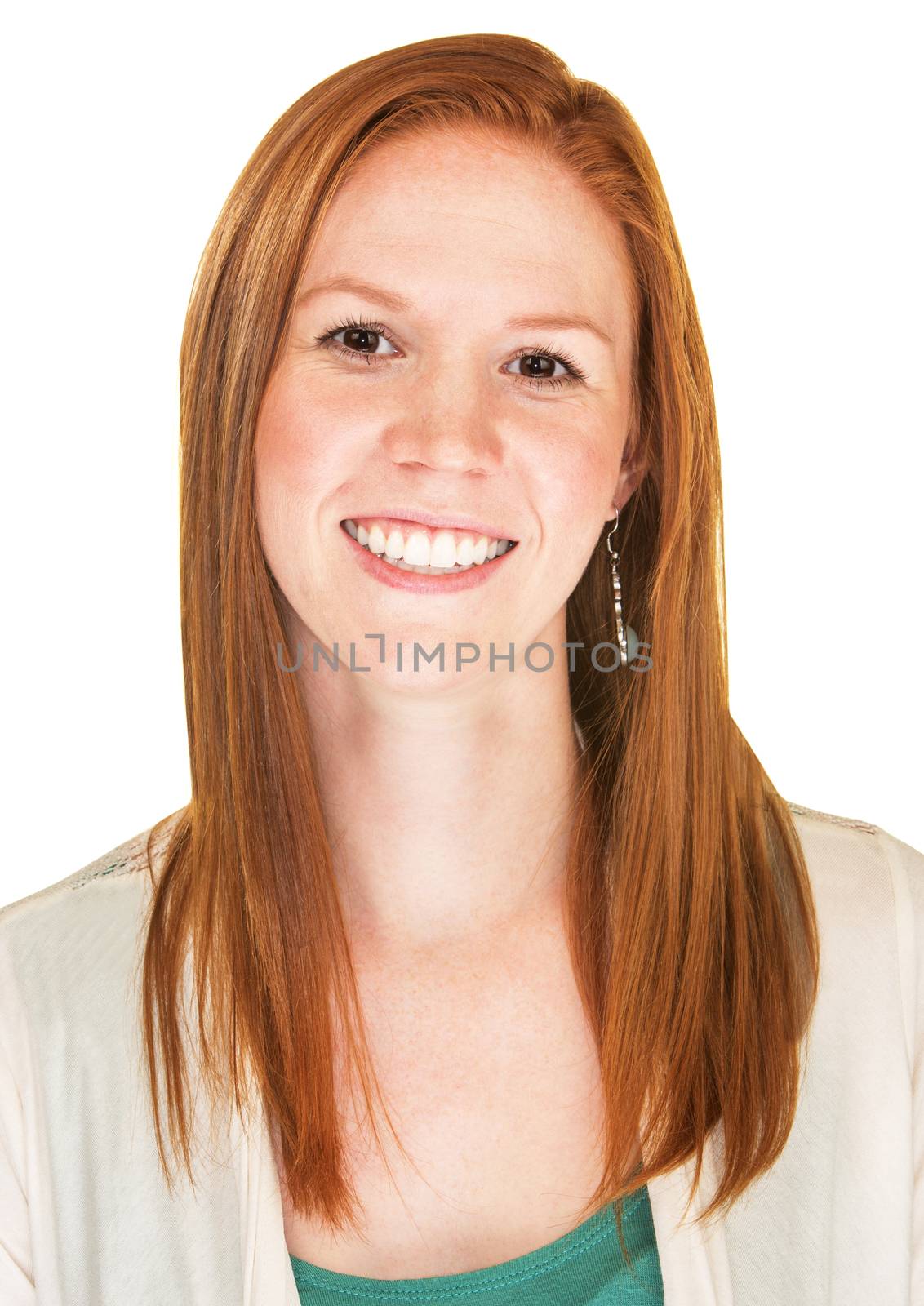 Isolated beautiful young Caucasian female with smile