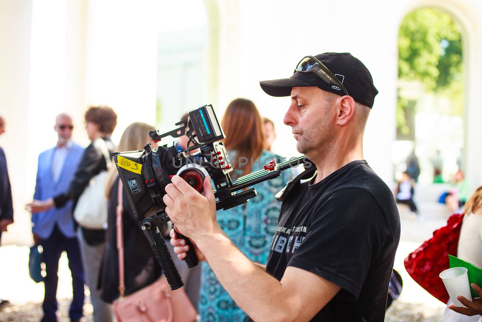 VENICE, ITALY - MAY 06: Cameraman in action during the 56th Venice Biennale on May 06, 2015