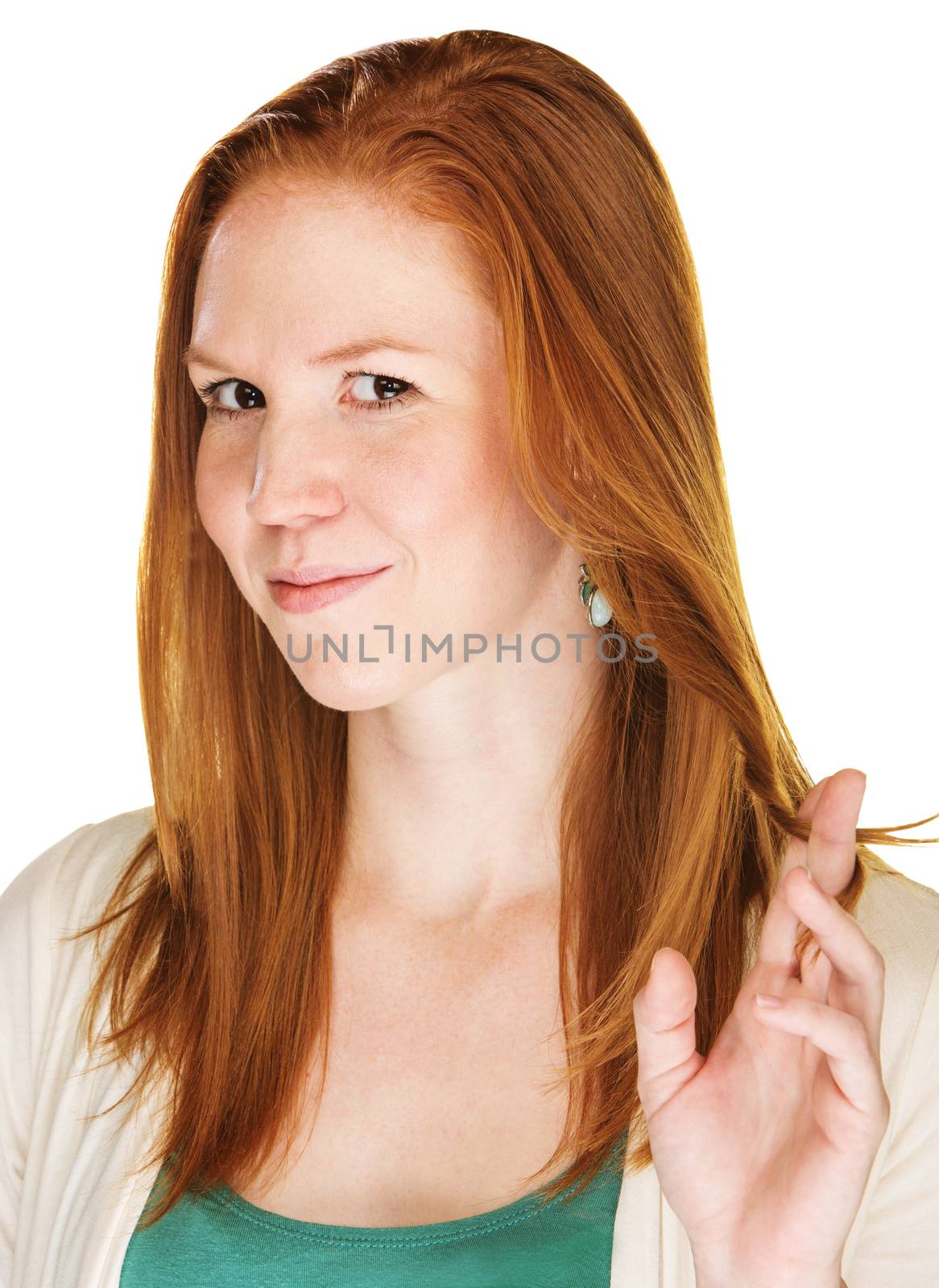 Cute red head female flirting and twirling her hair