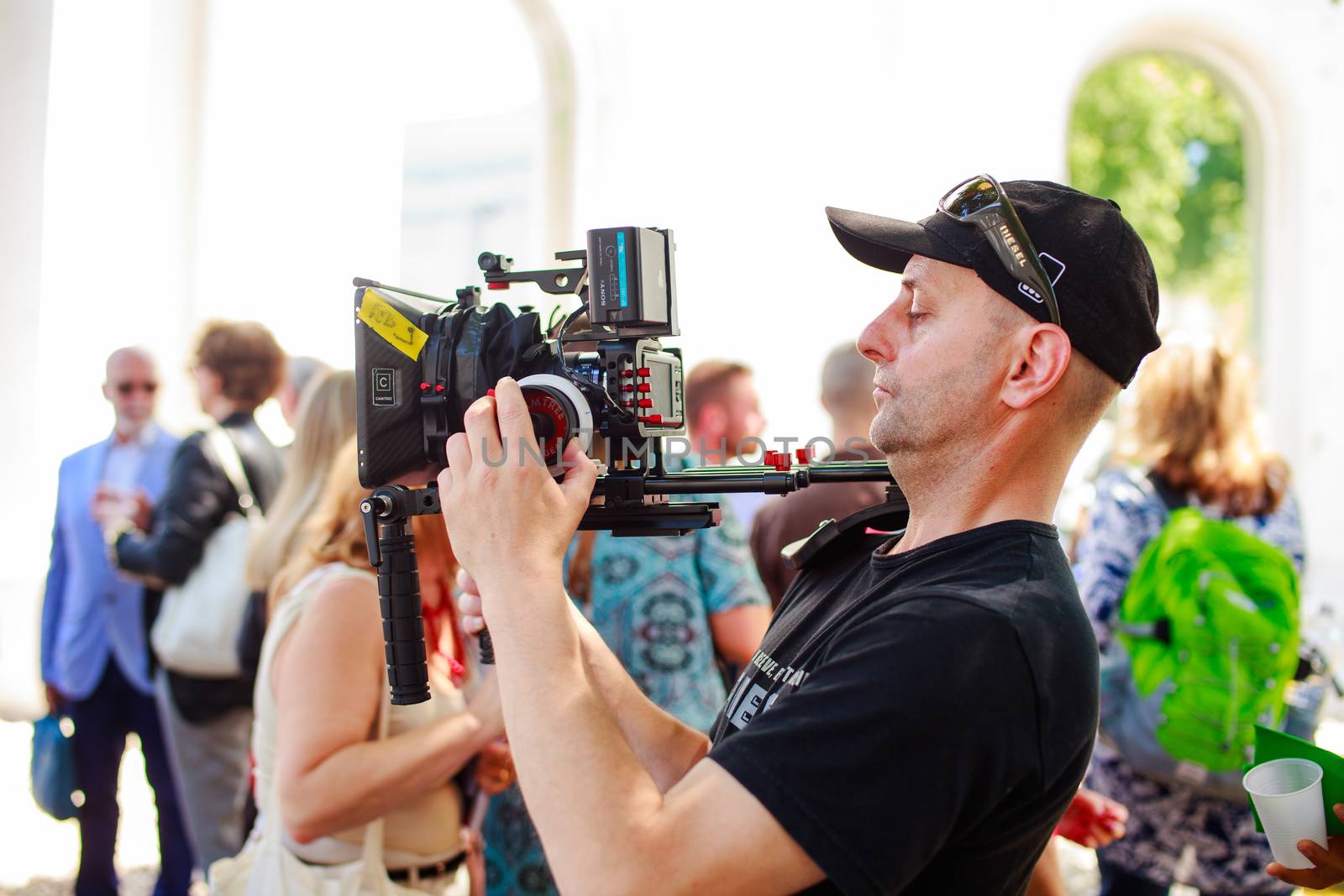 VENICE, ITALY - MAY 06: Cameraman in action during the 56th Venice Biennale on May 06, 2015