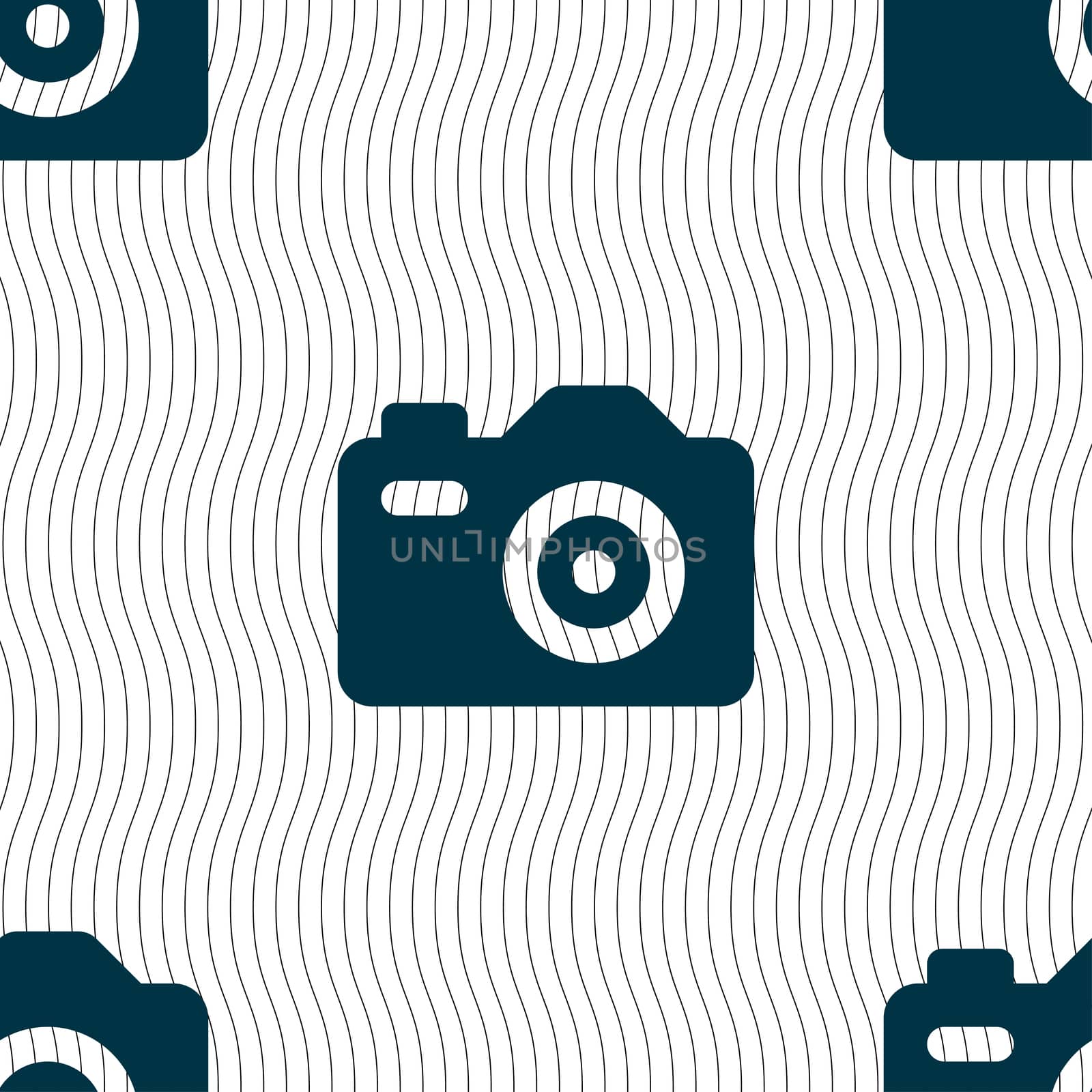 Photo Camera icon sign. Seamless pattern with geometric texture. Vector illustration