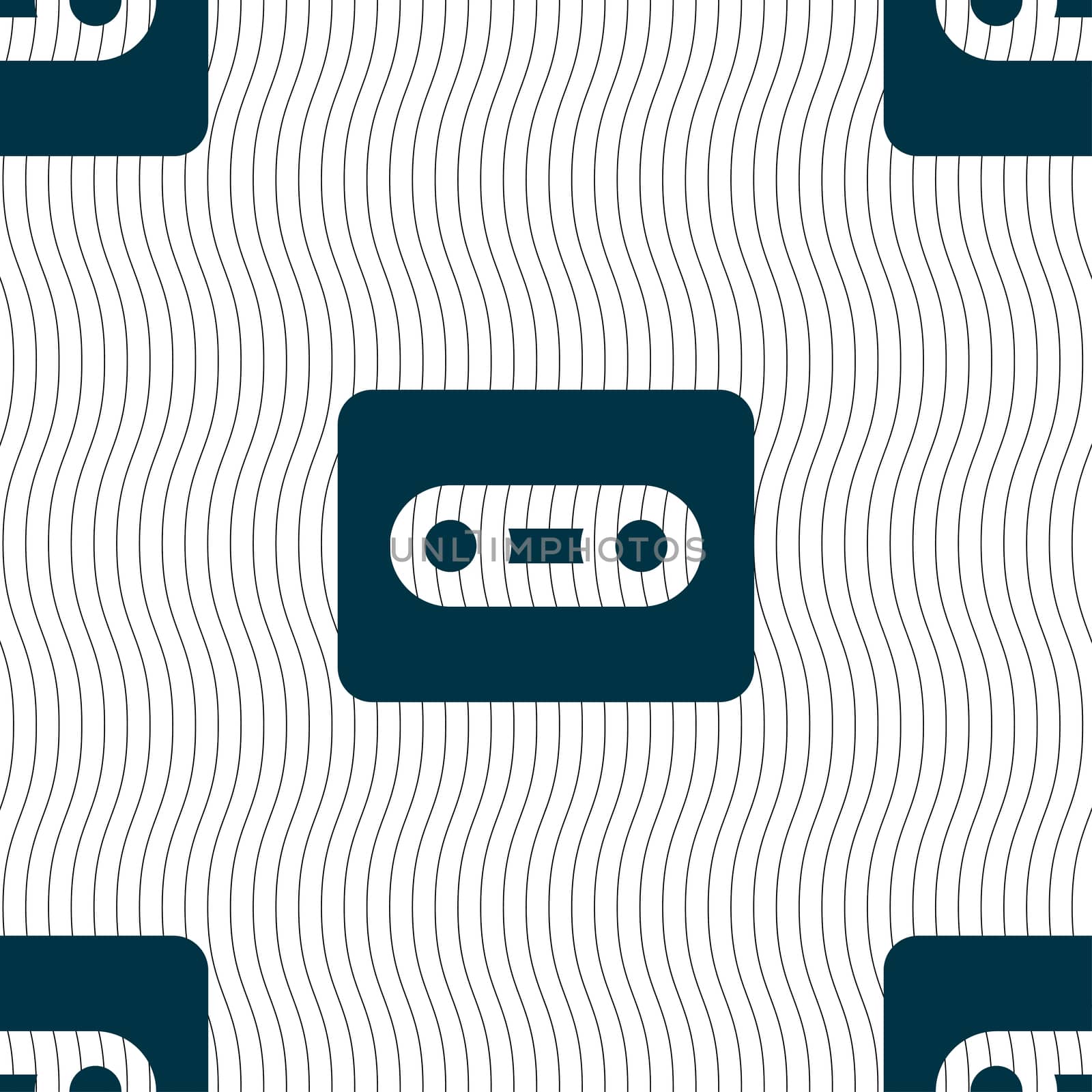 Cassette icon sign. Seamless pattern with geometric texture. Vector illustration