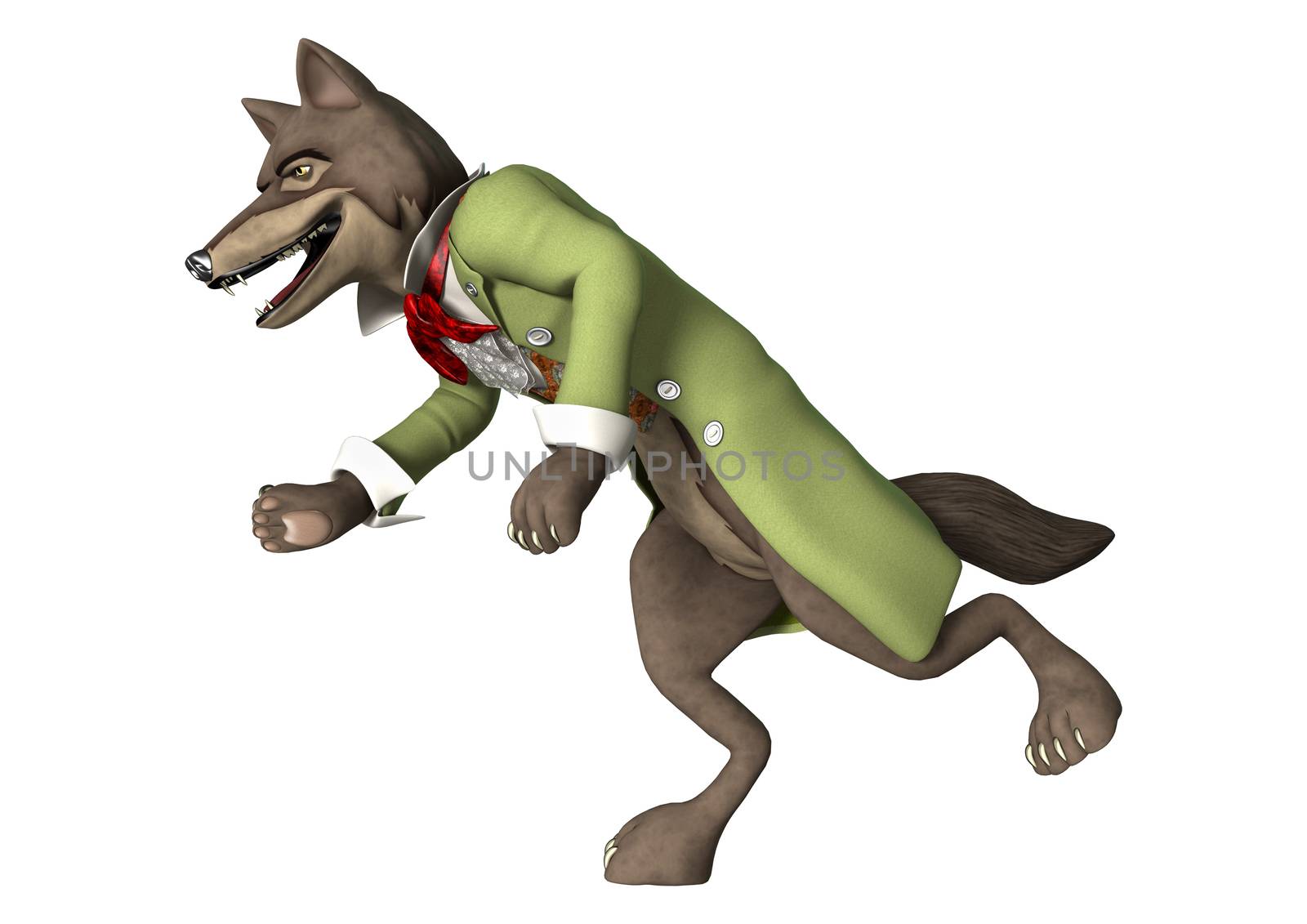 3D digital render of a fairytale wolf isolated on white background
