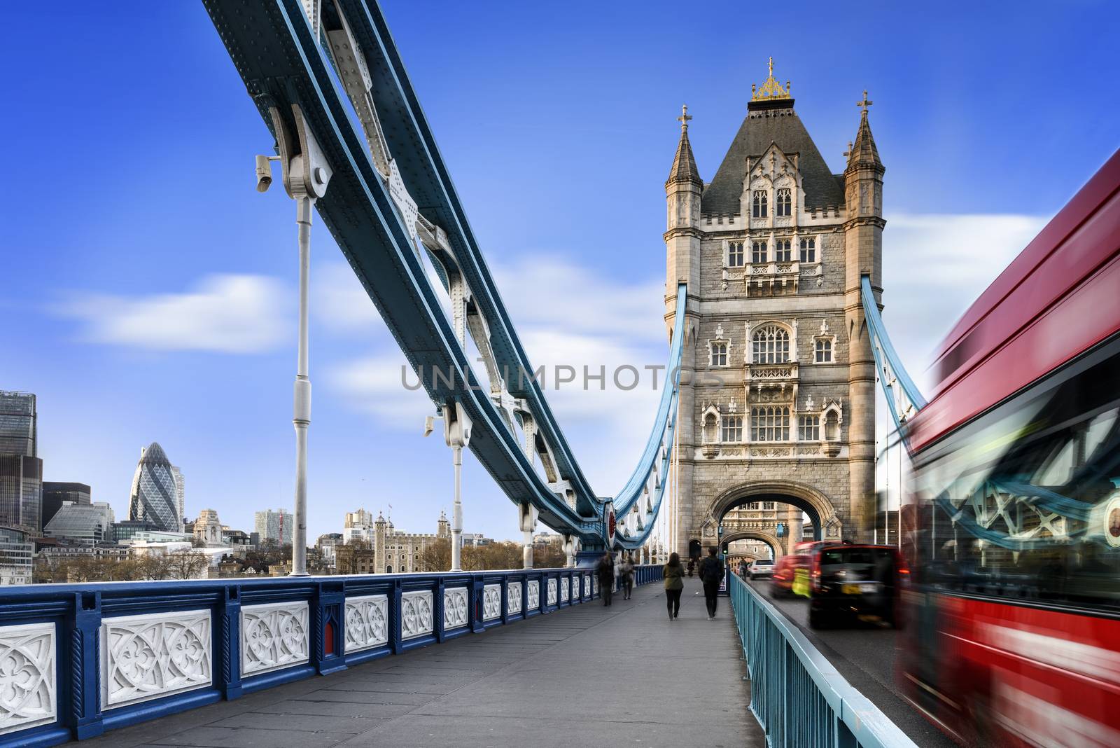 Famous Tower Bridge with traficgame, London, England