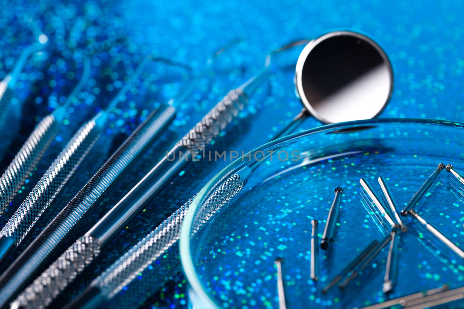 Dental tools and equipment, bright colorful tone concept