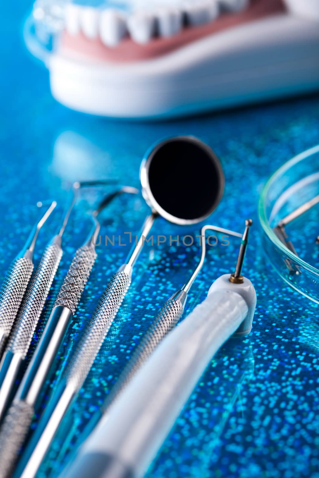 Dental tools, bright colorful tone concept