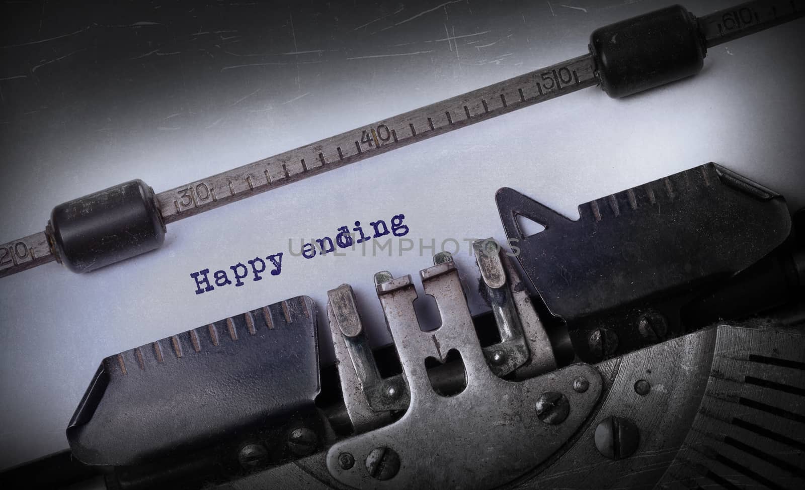 Vintage inscription made by old typewriter, Happy ending