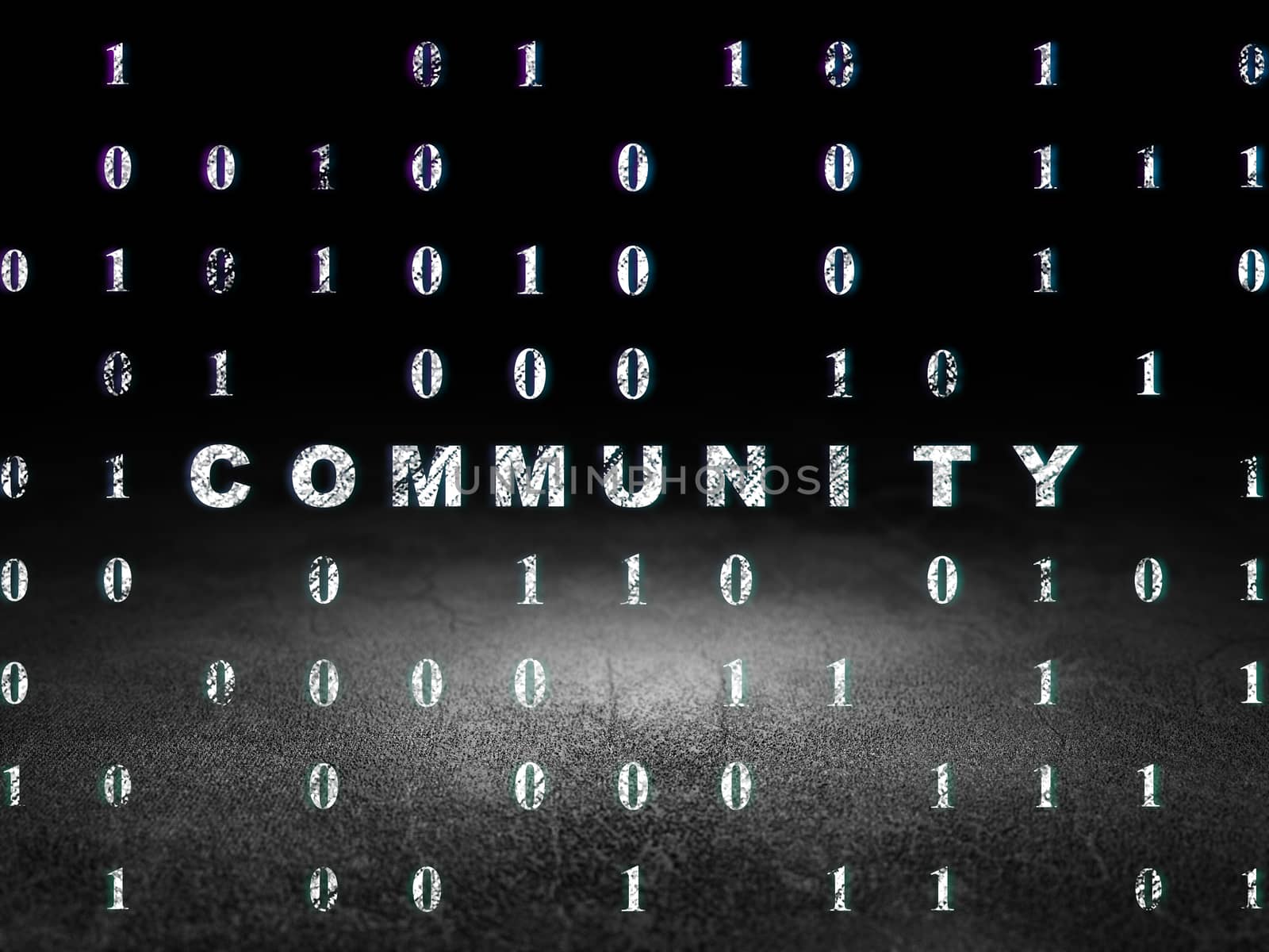 Social media concept: Community in grunge dark room by maxkabakov