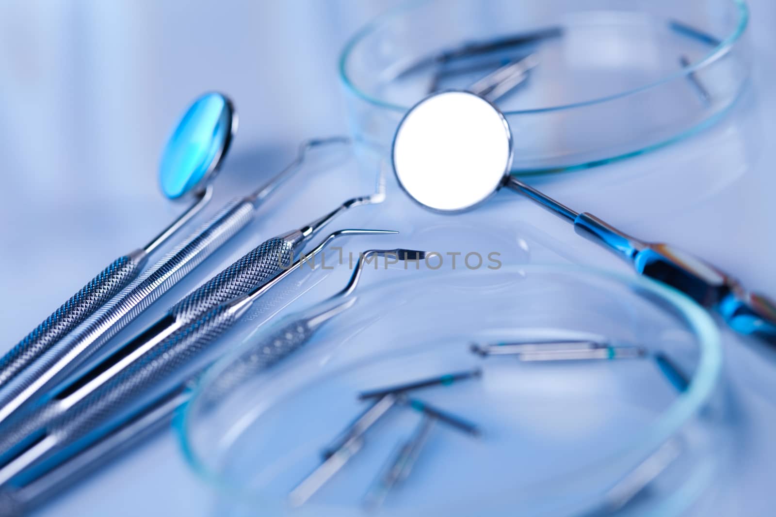 Close-up Dental Instruments, bright colorful tone concept
